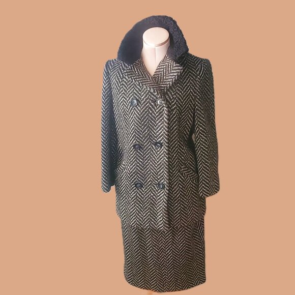 Anne Fogarty 2 Piece Tweed Skirt-Coat Set/ Women's Vintage Designer Suit